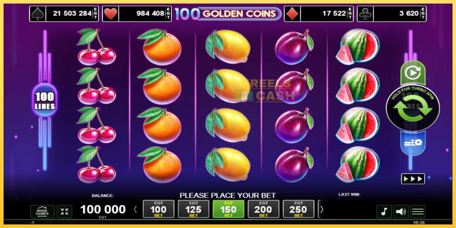 100 Golden Coins акча үчүн оюн машинасы, сүрөт 1