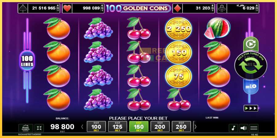 100 Golden Coins акча үчүн оюн машинасы, сүрөт 2