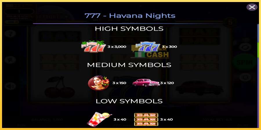 777 - Havana Nights акча үчүн оюн машинасы, сүрөт 5