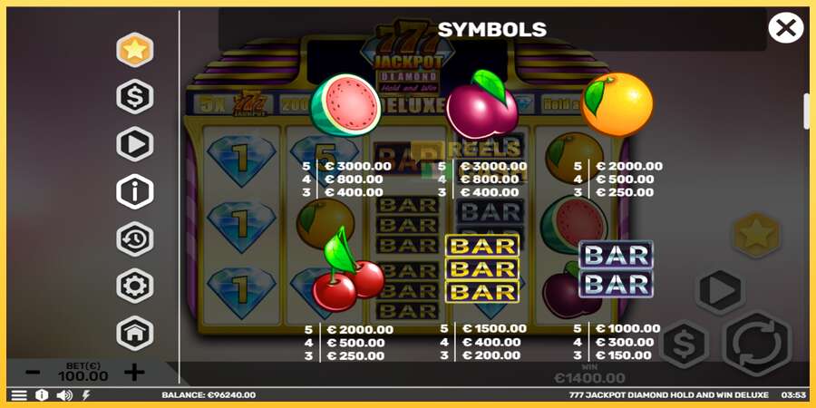 777 Jackpot Diamond Hold and Win Deluxe акча үчүн оюн машинасы, сүрөт 6