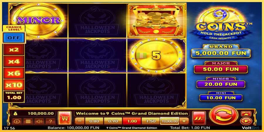 9 Coins Grand Diamond Edition Halloween Jackpots акча үчүн оюн машинасы, сүрөт 2