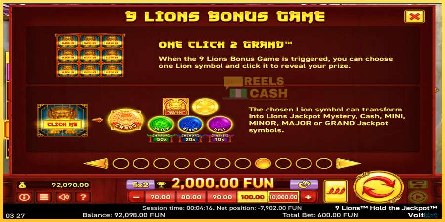 9 Lions: Hold The Jackpot акча үчүн оюн машинасы, сүрөт 3