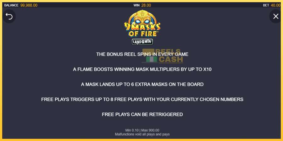 9 Masks of Fire Land & Win акча үчүн оюн машинасы, сүрөт 7