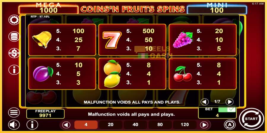 Coinsn Fruits Spins акча үчүн оюн машинасы, сүрөт 5