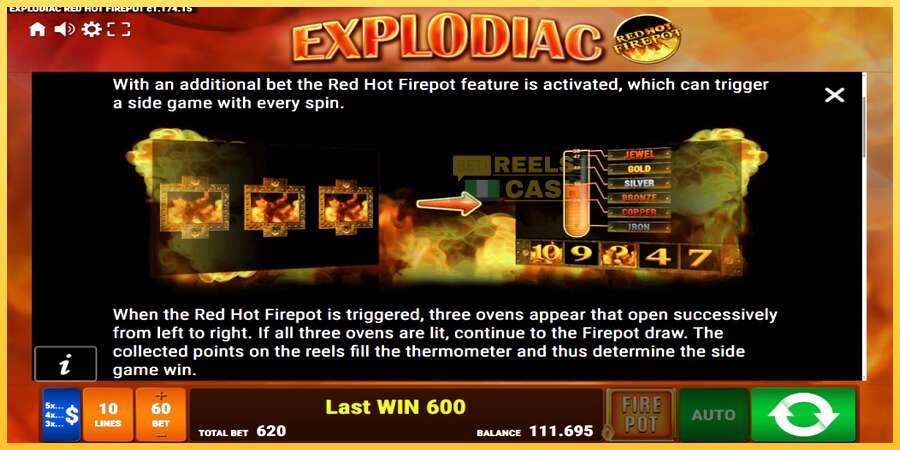 Explodiac Red Hot Firepot акча үчүн оюн машинасы, сүрөт 7