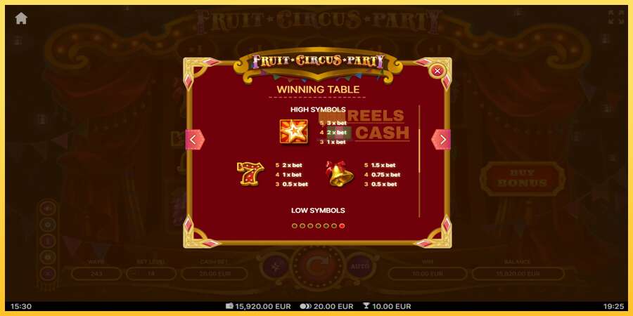 Fruit Circus Party акча үчүн оюн машинасы, сүрөт 7