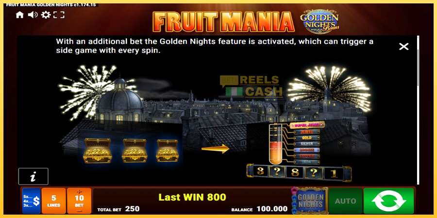 Fruit Mania Golden Nights акча үчүн оюн машинасы, сүрөт 5