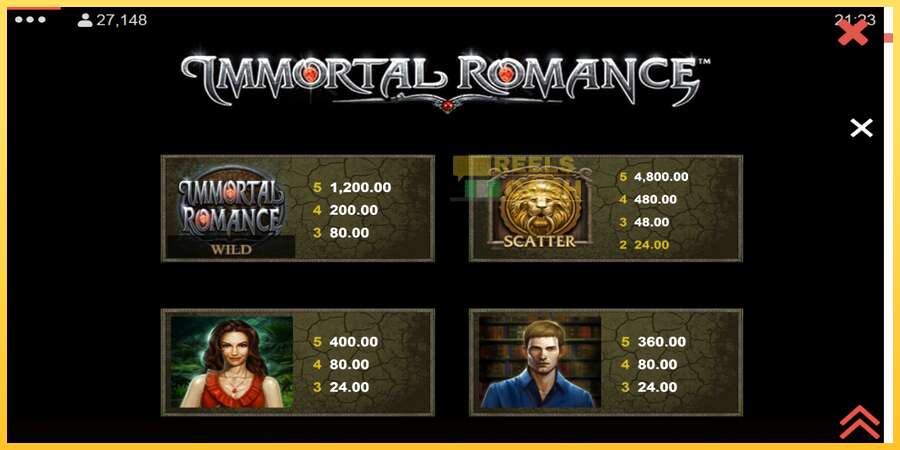 Immortal Romance акча үчүн оюн машинасы, сүрөт 6